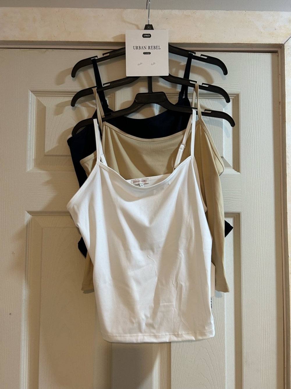 Urban Rebel Women’s 3-Pack Adjustable Strap Camisoles — White, Black, Tan